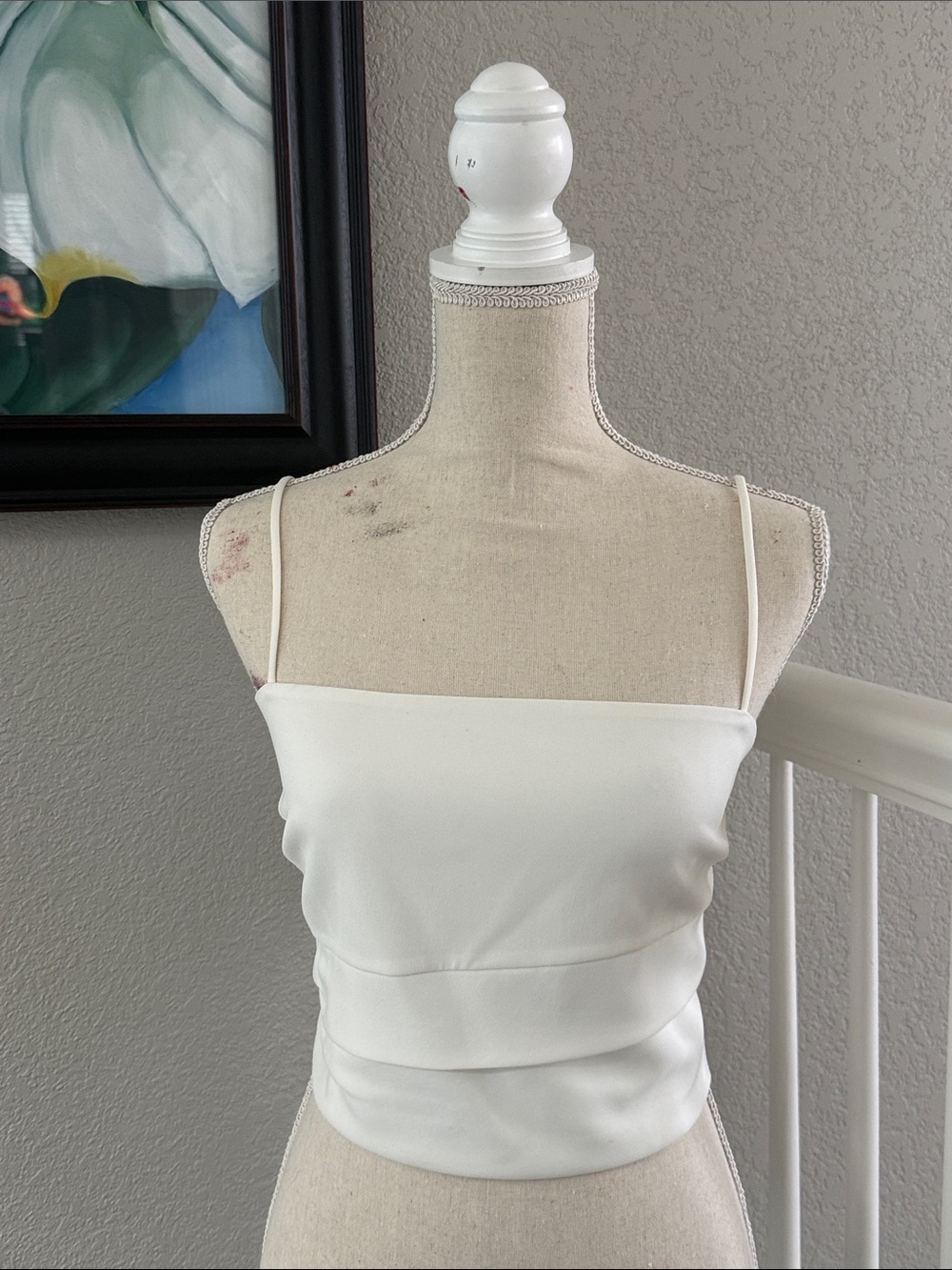 THEIA White Satin Square-Neck Spaghetti Strap Top - Size 12